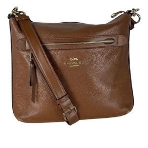 Coach Mae File Crossbody F34823 Pebble Leather Light Saddle Brown Tan Ba…